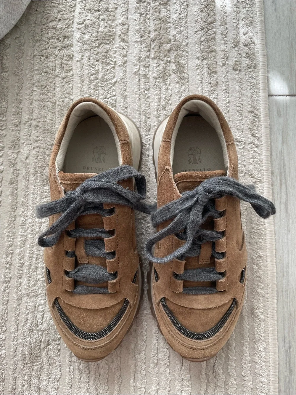 Brunello Cucinelli - Suede runners with Monili Copper Low Top Sneakers